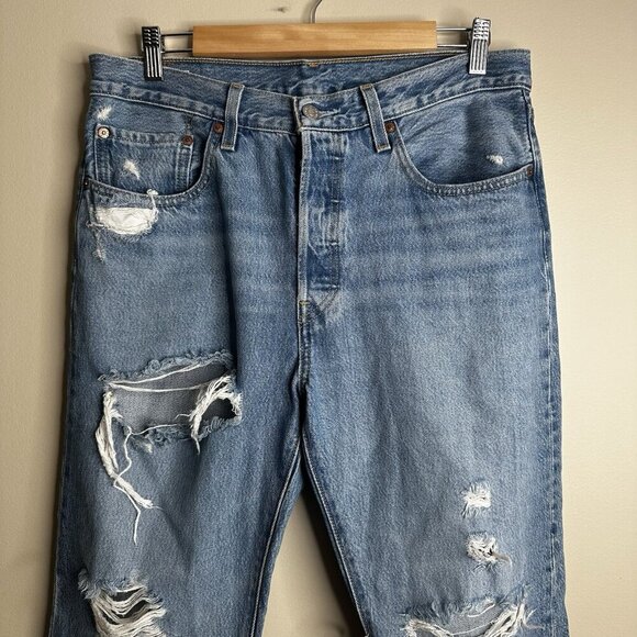 Levi's Distressed Blue Straight Leg Jeans - Picture 2 of 13